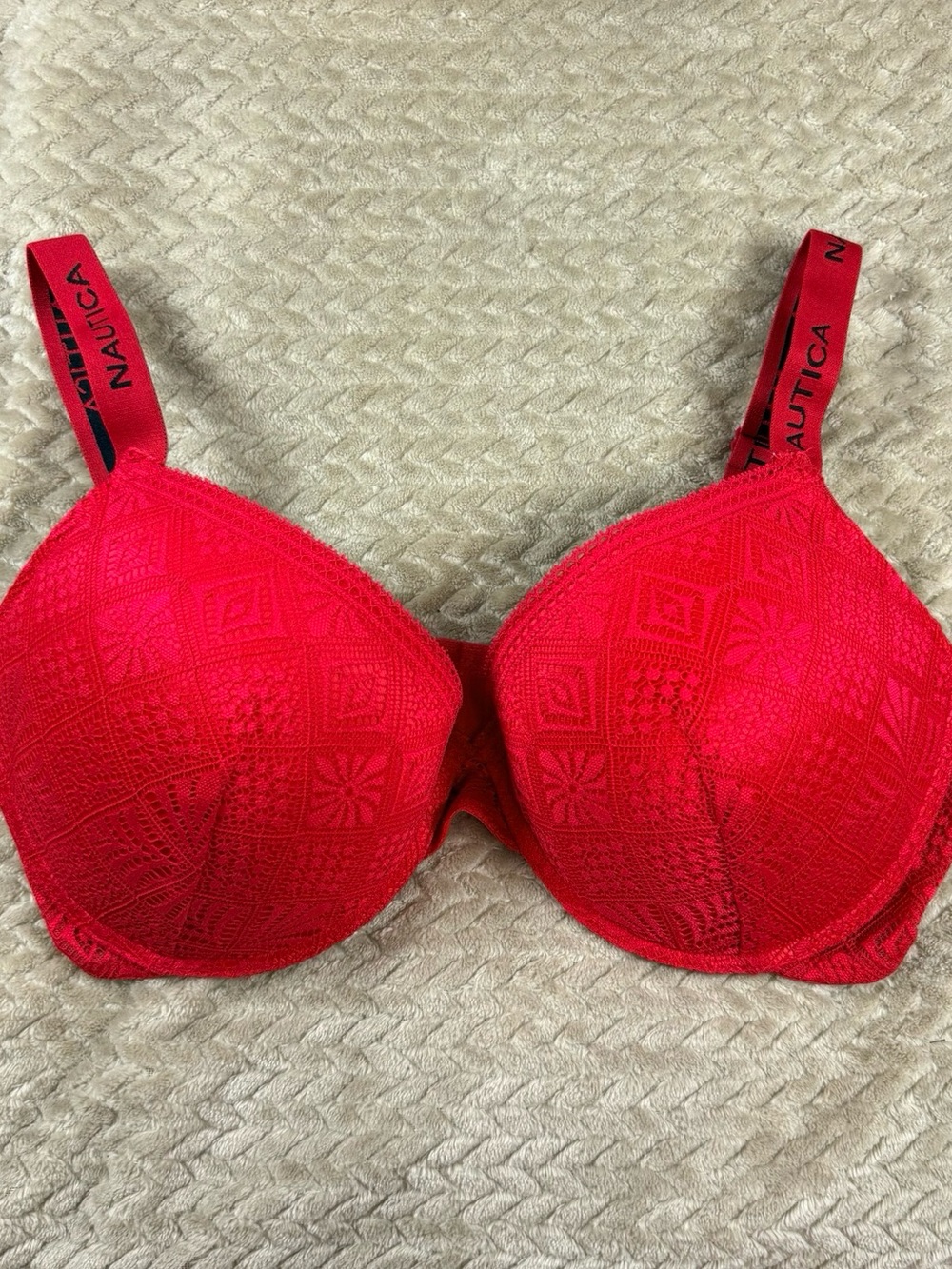 Nautica Red Lace Underwire T Shirt Bra 40D Logo Straps - Picture 2 of 11